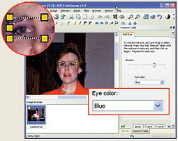 ACDSee lets you choose an eye color when eliminating red-eye.